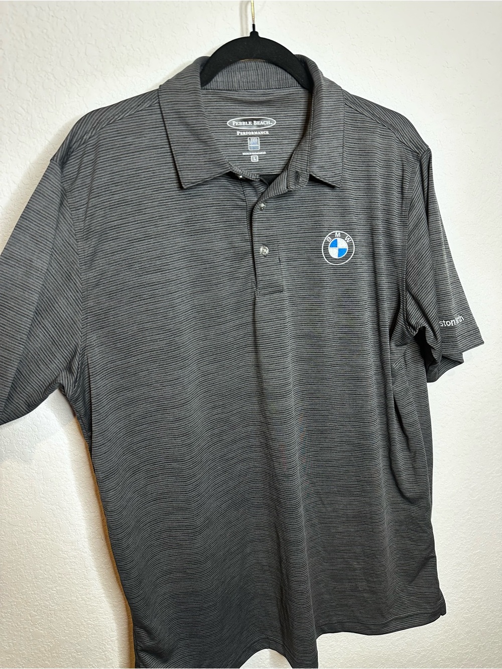 BMW Men's Striped Dark Gray Polo with Logo